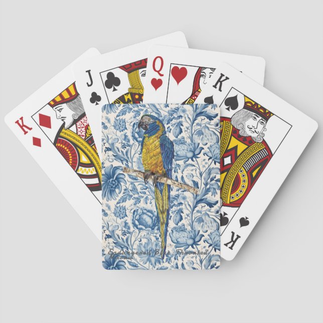 Farbenfrohe handbemalte gefährdete Ara Spielkarten (Rückseite)