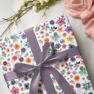 Farbenfrohe, handgemalte Frühlingshöhe Wildblume Geschenkpapier