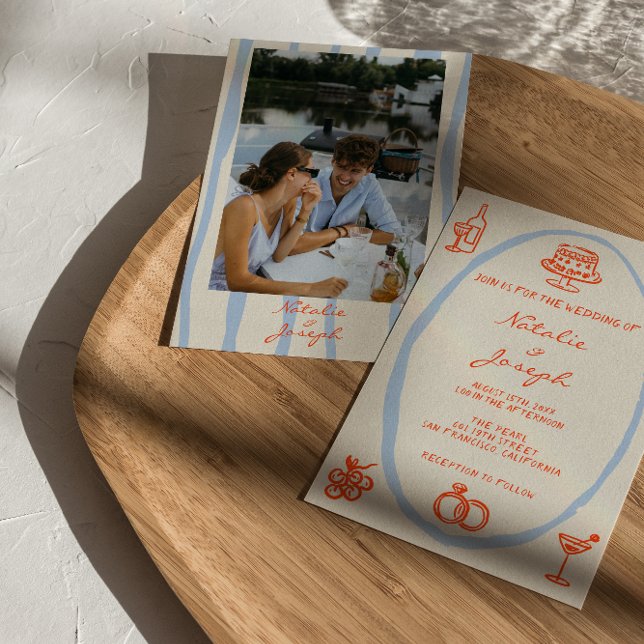 Farbenfrohe handgeschriebene bemalte Foto-Hochzeit Einladung (Von Creator hochgeladen)