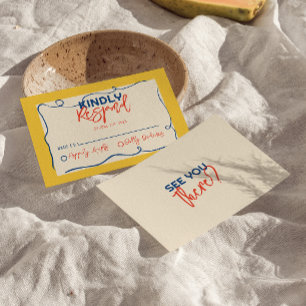 Farbenfrohe handgeschriebene Niedliche Hochzeit in RSVP Karte