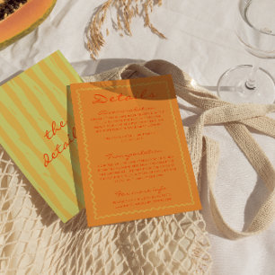 Farbenfrohe handgeschriebene Pinstripe Hochzeitsde Begleitkarte