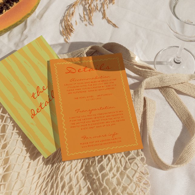 Farbenfrohe handgeschriebene Pinstripe Hochzeitsde Begleitkarte (Von Creator hochgeladen)