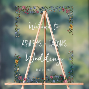 Farbenfrohe handgezeichnete Blume Begrüßungszeiche Acrylschild