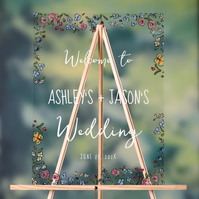 Farbenfrohe handgezeichnete Blume Begrüßungszeiche Acrylschild (Neutral)