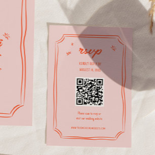 Farbenfrohe, handgezeichnete Hochzeitspass QR RSVP Karte
