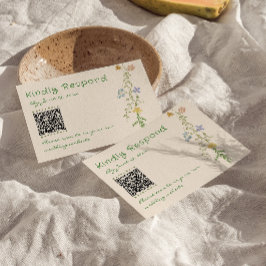 Farbenfrohe handgezeichnete QR-Hochzeit RSVP Karte