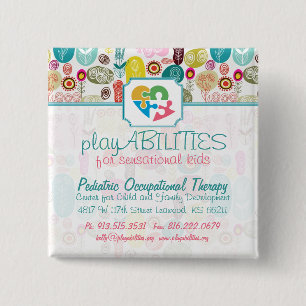 Farbenfrohe, handgezeichnete Retro-Blume Muster 4 Button