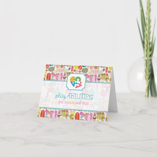 Farbenfrohe, handgezeichnete Retro-Blume Muster 4 Karte (Vorderseite)