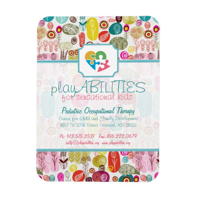 Farbenfrohe, handgezeichnete Retro-Blume Muster 4 Magnet (Vertikal)