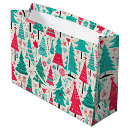 Farbenfrohe handgezeichnete Weihnachtsbaummuster Große Geschenktüte