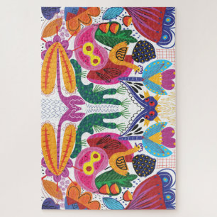 Farbenfrohe handgezogene Blumen und Pflanze Puzzle