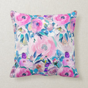 Farbenfrohe handgezogene Wasserfarben BlumenCollag Kissen