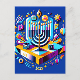 Farbenfrohe Hanukka 2023 Postkarte