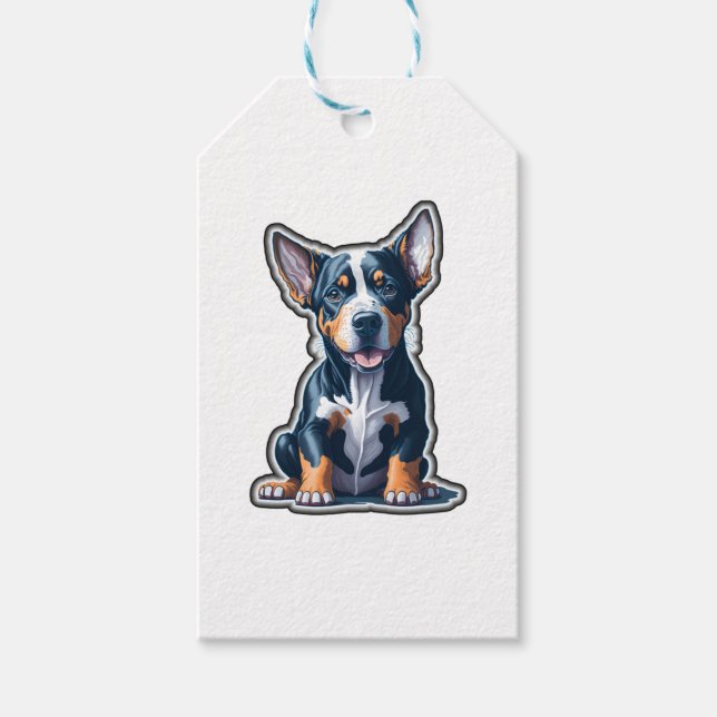 Farbenfrohe Happy Doberman Puppy Geschenkanhänger (Vorderseite)