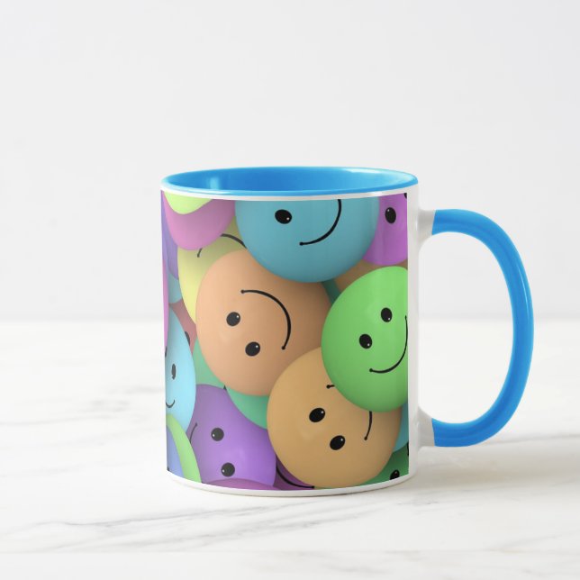 Farbenfrohe Happy Faces Emoji Art Tasse (Rechts)