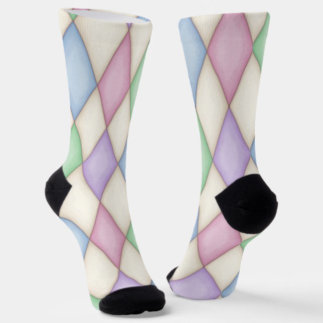 Farbenfrohe Harlequin Diamond Karo Pattern Socken (Gewinkelt)