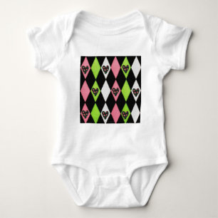 Farbenfrohe Harlequin Print mit Rose Herz Baby Strampler