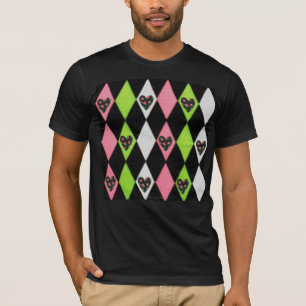 Farbenfrohe Harlequin Print mit Rose Herz T - Shir T-Shirt