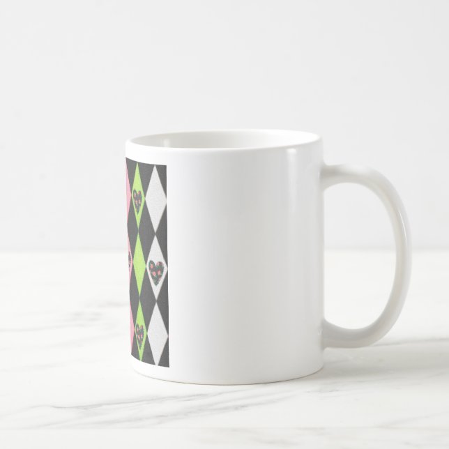 Farbenfrohe Harlequin Print mit Rose Herz Tasse (Rechts)