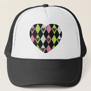 Farbenfrohe Harlequin Print mit Rose Herz Truckerkappe