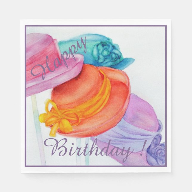 Farbenfrohe Hats Happy Birthday Party Serviette (Vorderseite)