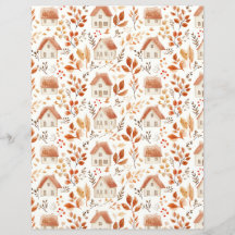 farbenfrohe Häuser, Blätter Muster Scrapbook Papie