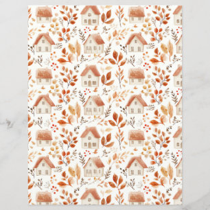 farbenfrohe Häuser, Blätter Muster Scrapbook Papie