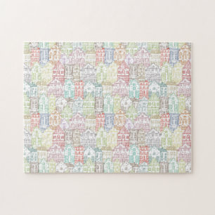 Farbenfrohe Häuser, die ein Kunstmuster aufweisen Puzzle