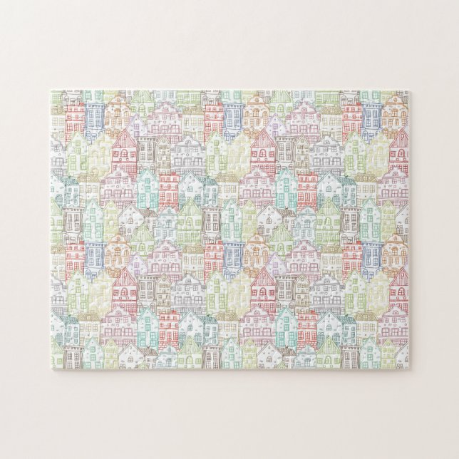 Farbenfrohe Häuser, die ein Kunstmuster aufweisen Puzzle (Horizontal)