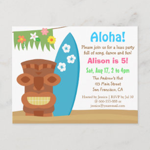 Farbenfrohe Hawaii Tiki Luau Strand Geburtstagsfei Einladung