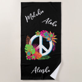 Farbenfrohe Hawaiian Tropical Peace Liebe Black Strandtuch