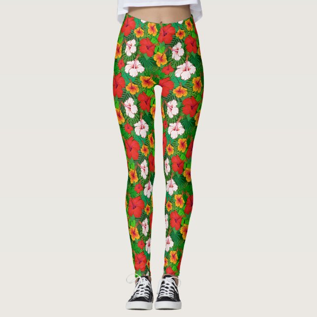 Farbenfrohe hawaiianische Blume für tropischen Hib Leggings (Vorderseite)