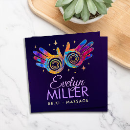 Farbenfrohe HeilHände Energie Spirale Quadratische Visitenkarte