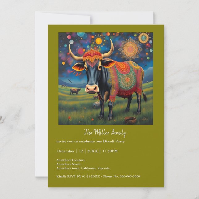 Farbenfrohe, heilige Diwali-Kühe in festlichen Ver (Vorderseite)