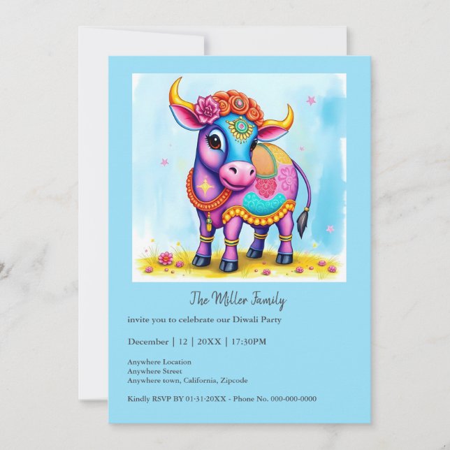 Farbenfrohe, heilige Diwali-Kühe in festlichen Ver (Vorderseite)