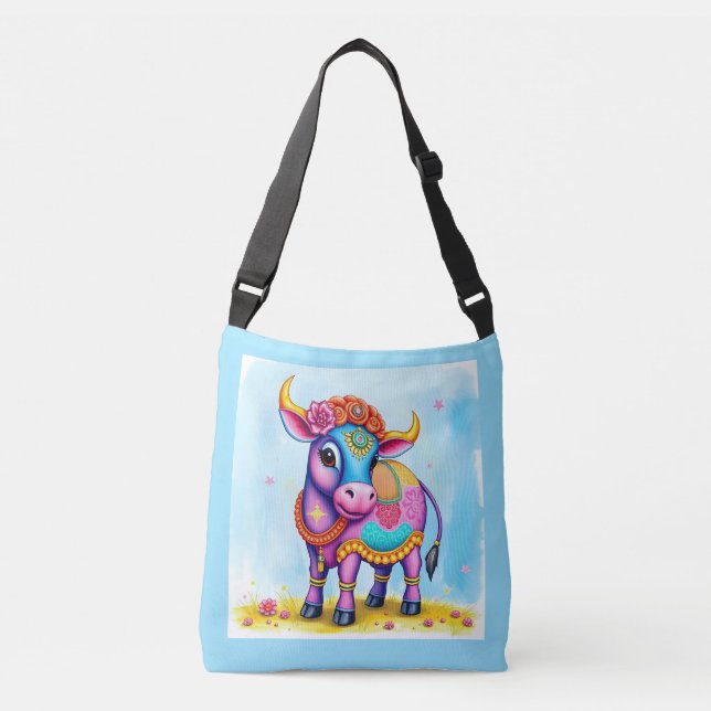 Farbenfrohe heilige Kühe in festlichen Verkleidung Tragetaschen Mit Langen Trägern (Vorderseite)