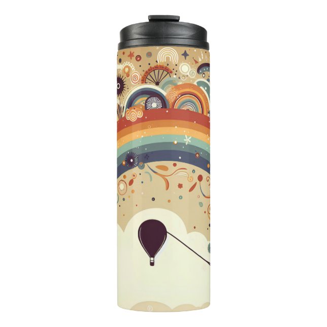 Farbenfrohe Heißluftballon und Regenbogen Thermosbecher (Vorderseite)