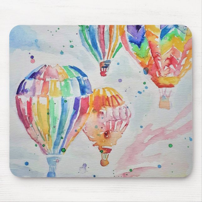 Farbenfrohe Heißluftballon Wasserfarben Design Mousepad (Vorne)