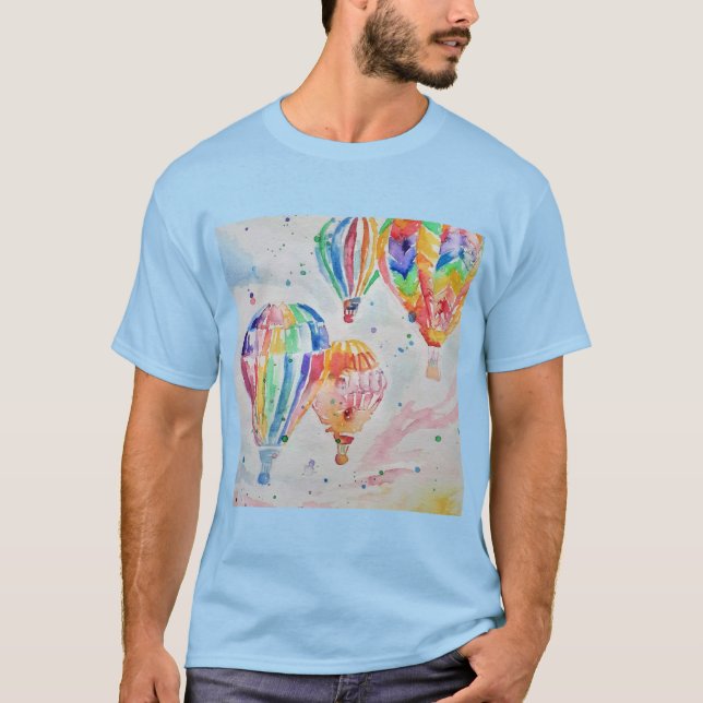 Farbenfrohe Heißluftballon Wasserfarben Design T-Shirt (Vorderseite)