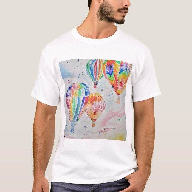 Farbenfrohe Heißluftballon Wasserfarben Design T-Shirt (Vorderseite)