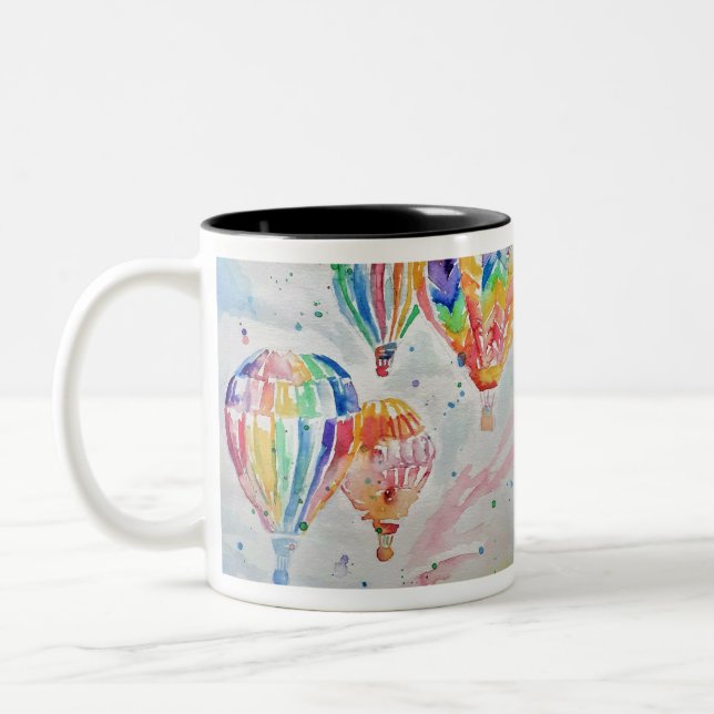 Farbenfrohe Heißluftballon Wasserfarben Design Zweifarbige Tasse (Links)