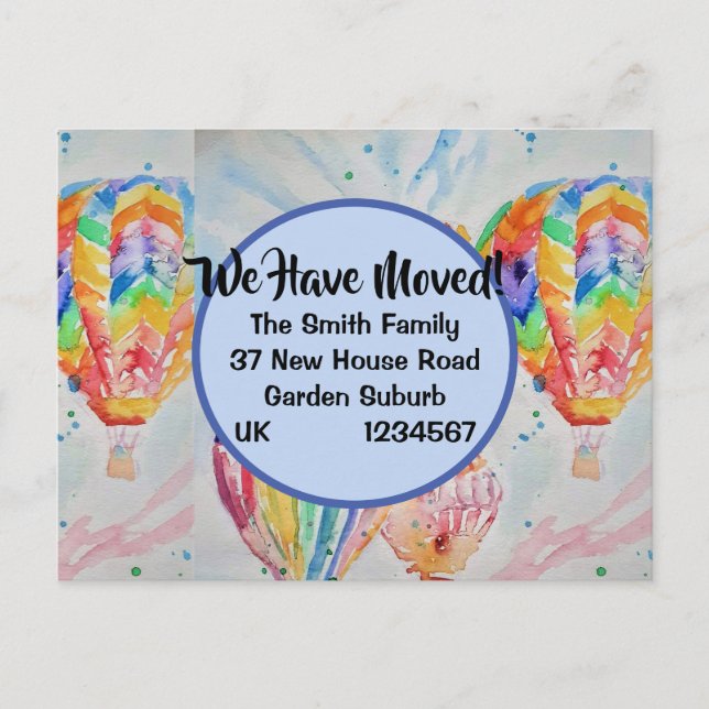 Farbenfrohe Heißluftballons Neue Adresse Postkarte (Vorderseite)