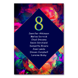 Farbenfrohe helle Blume Hochzeitssitze Tischnummer