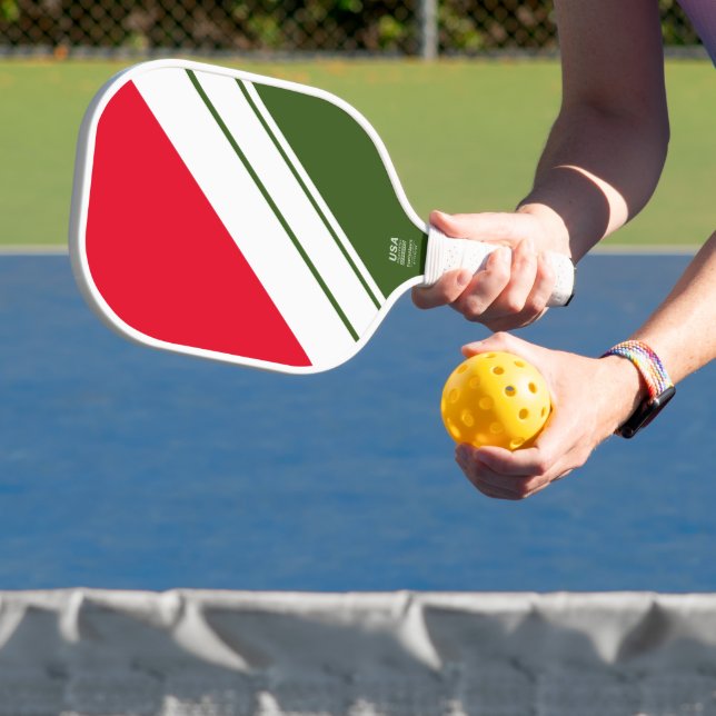 Farbenfrohe, helle, dunkelgrüne, feine weiße Strei Pickleball Schläger (InSitu)