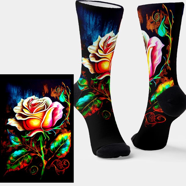 Farbenfrohe, helle Fantasie Rose Blume Socken (Von Creator hochgeladen)