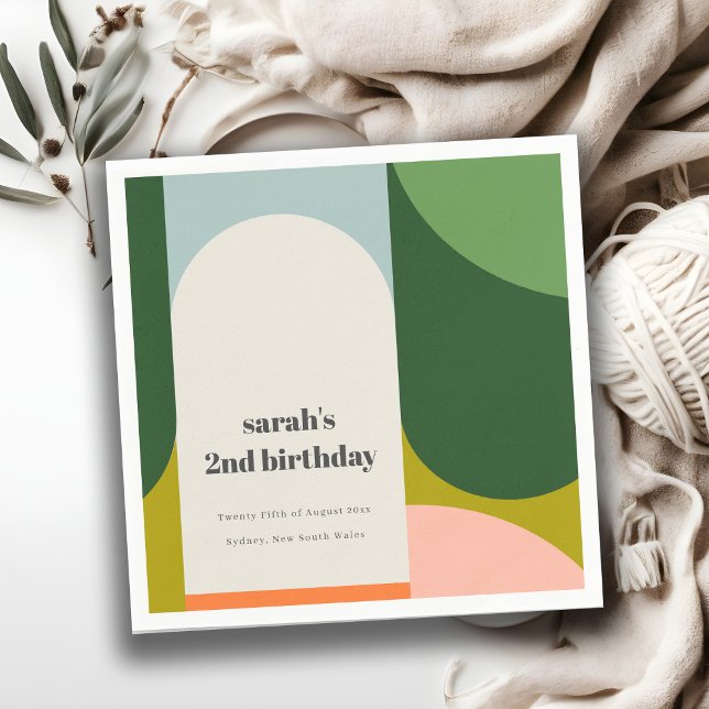 Farbenfrohe helle Groovy Retro Arche jedes Alter G Serviette (Von Creator hochgeladen)