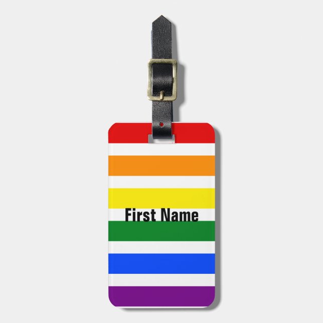 Farbenfrohe, helle Happy Rainbow Stripes Gepäckanhänger (Vorderseite vertikal)