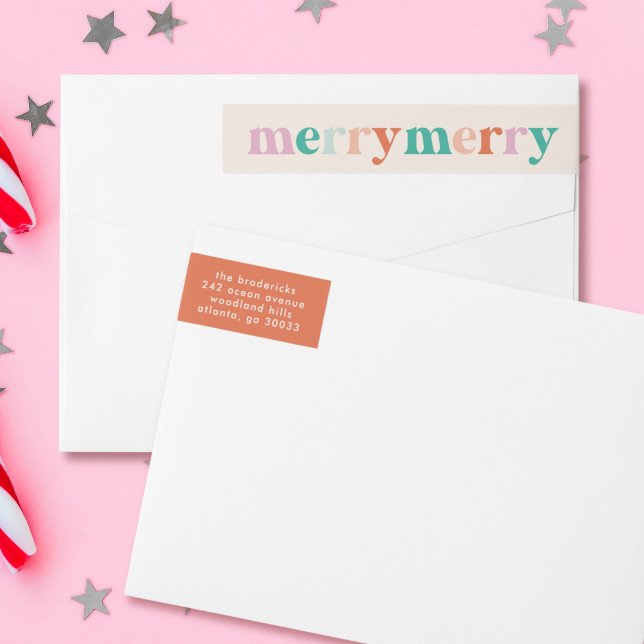 Farbenfrohe helle Moderne frohe Weihnachten (modern, colorful, merry typography Christmas address labels)