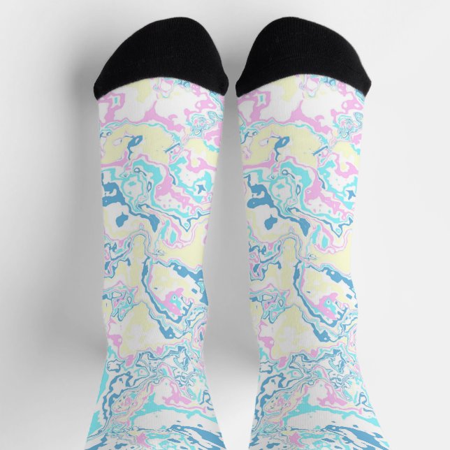Farbenfrohe helle Pastel Groovy Boho Abstrakter Ma Socken (Oben)