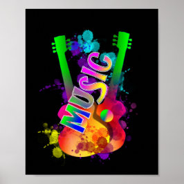 Farbenfrohe, helle Popping Gitarre Musik Paint Spl Poster